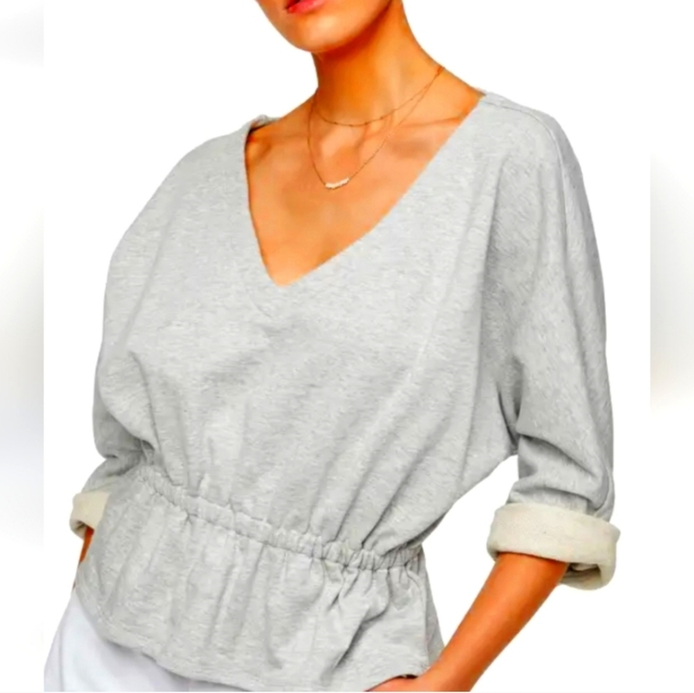 7 For All Mankind Gray V-Neck Peplum Top
